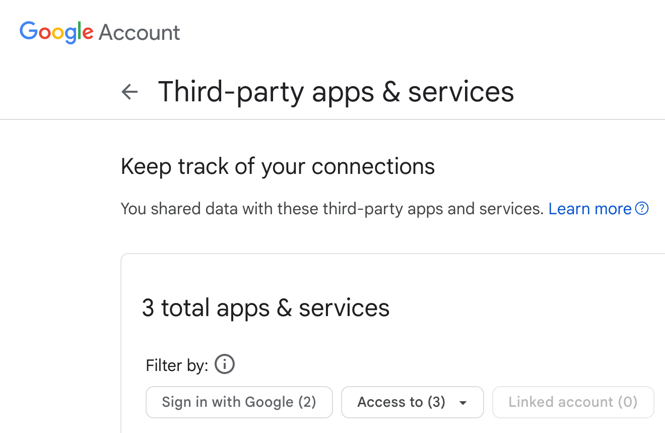 Screenshot of the Google’s page on third party apps